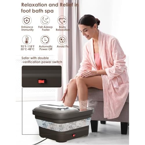 Collapsible Foot Spa with Heat, Bubble and Temp Control, Foot Bath Massager with XL Touch Screen and Massage Rollers, Foot Soaking Tub, Pedicure Foot spa for Stress Relief (Grey)