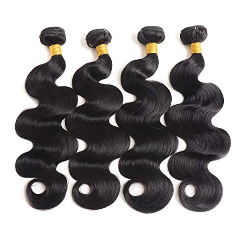 12A Human Hair Bundles Body Wave 100% Unprocessed Brazilian Virgin Hair 4 Bundles Human Hair Extensions Quick Weave Human Hair (4 Bundlles Natural black, 14 16 18 20 Inch)
