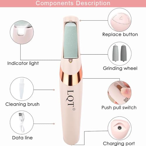 LQT¢ç Electric Foot File ? Rechargeable Callus Remover for Hard, Cracked Skin ? at-Home Pedicure Kit for Smooth Feet (Men & Women) (Pink)