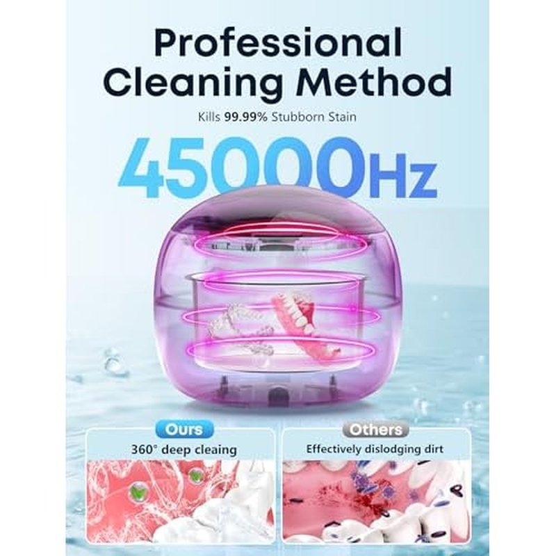 BEESHOP 2025 Ultrasonic Retainer Cleaner Machine ? 45kHz Dental Pod for Retainers, Mouth Guards, Braces, Aligners & Jewelry, Denture Cleaner with 3 Modes, 200ml Capacity (White)