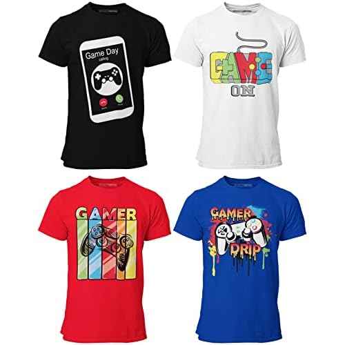 BROOKLYN VERTICAL 4-Pack Boys Short Sleeve Crew Neck T-Shirt with Chest Print | Soft Cotton Sizes 6-20