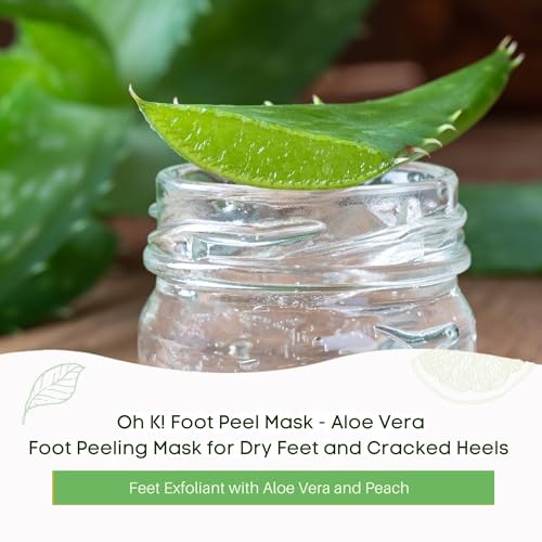 Oh K! Foot Peel Mask - Aloe Vera - Foot Peeling Mask for Dry Feet and Cracked Heels - Feet Exfoliant with Aloe Vera and Peach Extracts - 1 Pair