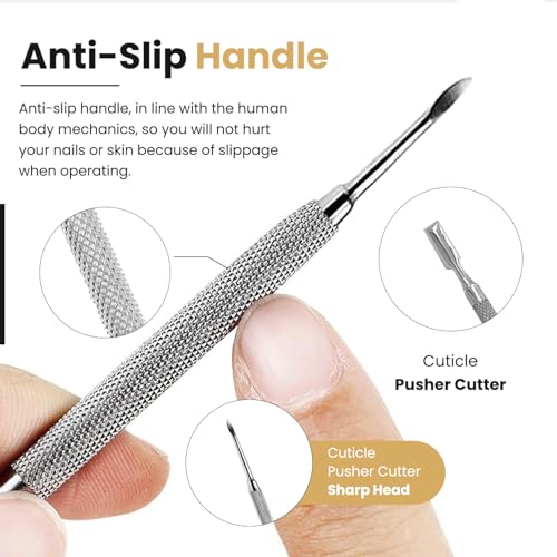 Cuticle Pusher Tools - Professional Nail Cuticle Pusher Cuticle Remover Cuticle Trimmer Spoon Shaped Nail Cleaner Dual Sided Metal Stainless Steel Manicure Pedicure for Women 2 Pack Set Krisp Beauty