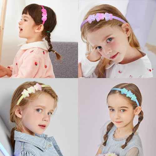 Fishdown Girls Glitter Headbands Toddler Sequin Head Bands with Teeth Non-slip Glitter Headband Hairband for Girls and Kids(8Pcs)