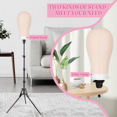 63In Wig Stand Tripod with 22In Head, Canvas Wig Head Stand with Mannequin Head for Wigs Manikin Head Block Set for Wigs Making Display