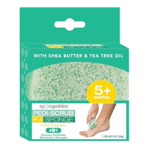 Spongables Pedi Scrub Foot Exfoliating 5+ Wash Sponge, Citron Eucalyptus, 6 Count