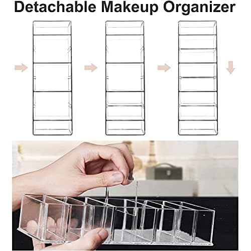 2 Pack Detachable Makeup Organizer, 8 Compartments Acrylic Cosmetic Storage Jewelry Display Boxes, Clear Drawer Organizers Case for Dresser Vanity Bathroom Kitchen