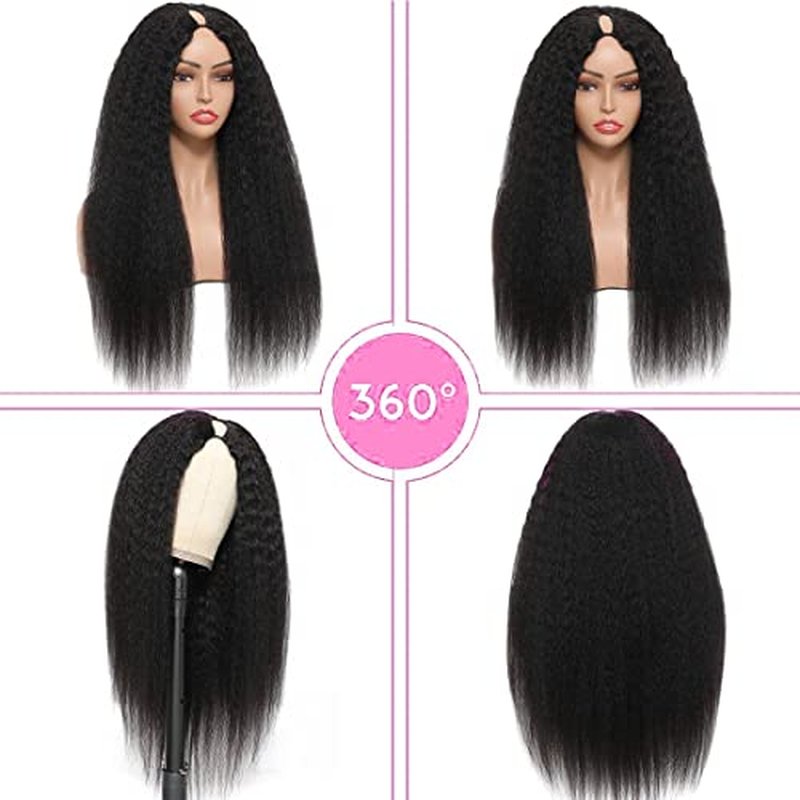 V Part Wig Human Hair Wigs for Black Women Kinky Straight V Part Wig 12A Virgin Hair Half Wigs for Women No Lace Upgrade U Part Human Hair Wigs Full Head Clip in Half Wig V Shape Wigs (20inch)