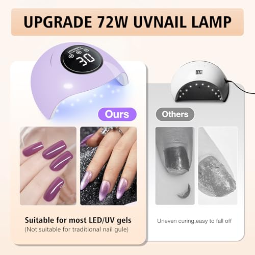72W UV LED Nail Lamp Light Dryer for Nails Gel Polish with 18 Beads 3 Timer Setting & LCD Touch Display Screen, Auto Sensor, Professional Nails, Purple