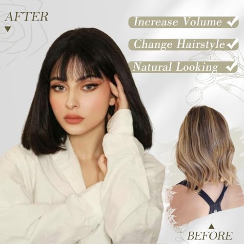 BARSDAR Short Black Bob Wig With Bangs - Short Black Bob Wig With Bangs for Women - 12 Inch Chin-Length Natural Looking Soft Synthetic Hair Replacement Daily Halloween Velma Kelly Mia Wallace Wigs