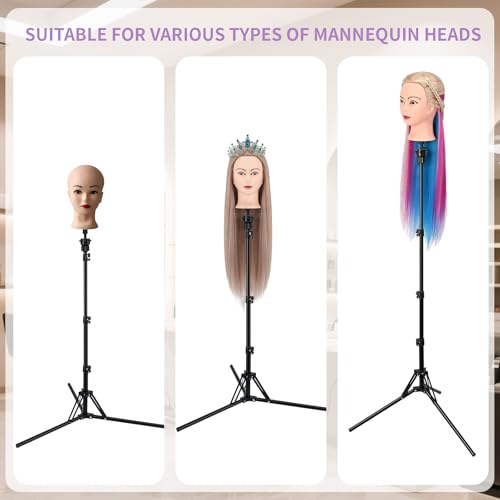 Mannequin Head Stand,Adjustable Wig Stand Tripod Height Adjustment(20-60Inch) Reinforced Metal Mannequin Stand For Cosmetology Hairdressing Training With Free One Wide Tooth Comb