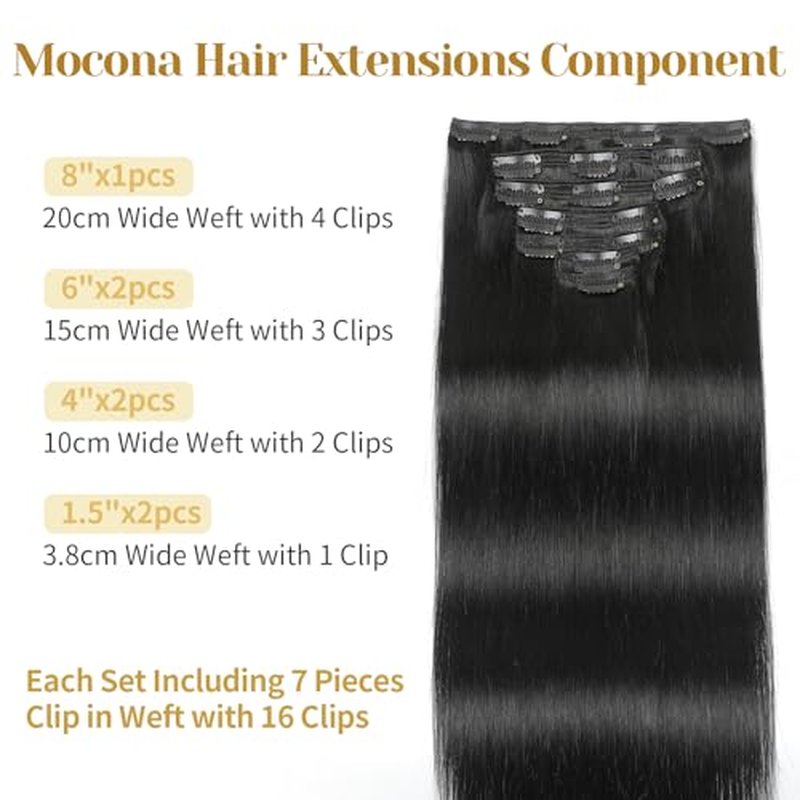 Clip in Hair Extensions Real Human Hair, Natural Black ? 20 Inch 7pcs 160g/Pack, Soft Hair Extensions Real Human Hair Clip ins Straight Suitable for all Hair Types (#1B 20 Inch)