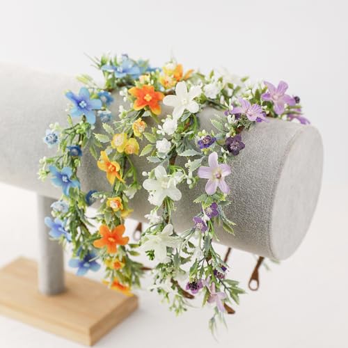Handmade Blue Flower Crown Flower Wreath for Women Girls Headband Bridal Headpiece Hair Accessories Halo Headdress for Weeding Party Festival Birthday