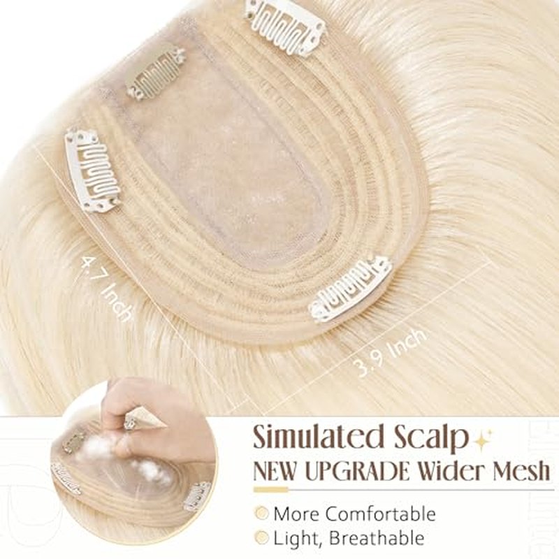 Elailite Hair Toppers for Women With Thinning Hair - Real Human Hair V3.0 Clip in Pieces 10 Inch Middle Parting for Loss Cover Gray Fine [Style-B] #60 Platinum Blonde