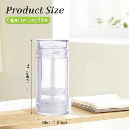 12 Pcs 30ml/1oz Clear Deodorant Containers Refillable Bottom Refilling Round Stick Plastic Twist Up Deodorant Bottles for DIY Chapstick Lip Balm Crayon