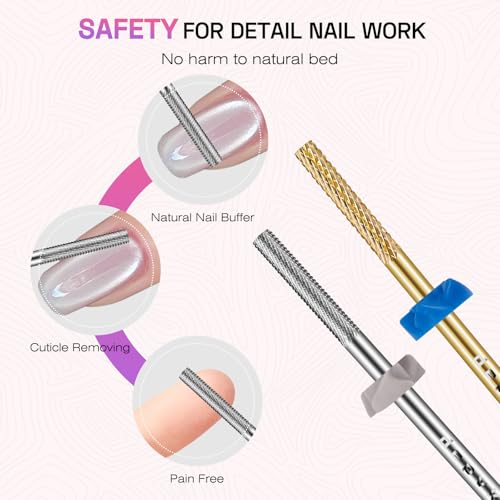 Cuticle Bit for Nail Drill 2Pcs: Carbide 3XF drill bits nail tech Remover Needle Bit Under Nail Cleaner Dead Skin Nail Prepare 3/32'' for Electric Nail File Nail Buffer Bit