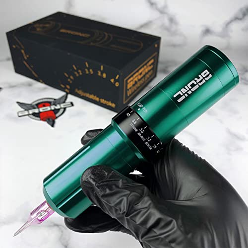 BRONC Max V12 Wireless Tattoo Machine Rotary Pen Coreless Motor 2,100mAh Battery Power (Adjustable 2.5 ¢¦ 4.0mm Stroke) Green