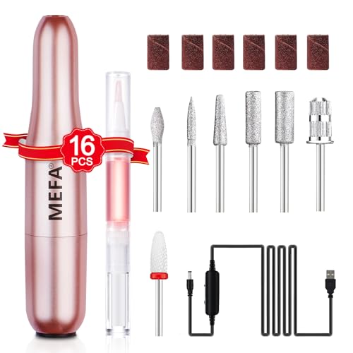 MEFA Nail Drill, Portable Electric Nail Drill with 6PCS Nail Drill Bits and Cuticle Oil Pen, Professional Nail File for Acrylic Gel Dip Powder, Manicure Pedicure Nail Set Efile Nail Drill for Salon