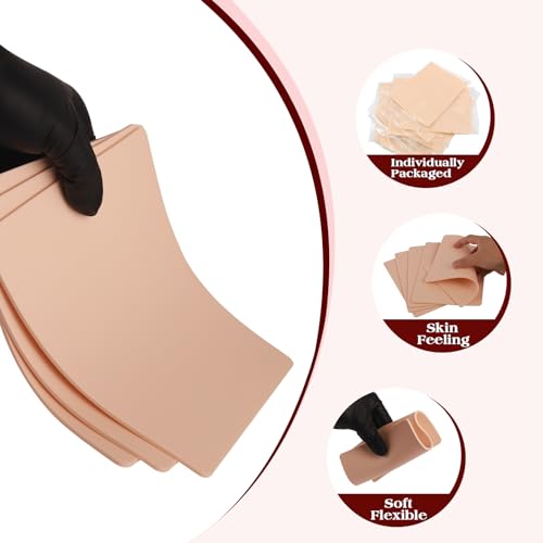 3MM Tattoo Skin Practice Kit - Ruicoo 3Pcs Tattoo Fake Skin 10Pcs Transfer Paper Kit Includes Best Silicion Thick Skin Double Sided and Tattoo Stencil Paper Tattoo Supplies Tattoo Kit