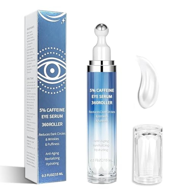 5% Caffeine & Retinol Eye Cream with 360¡Æ Roller ? Hydrating & Anti-Aging Formula for Fine Lines, Puffiness, Dark Circles & Bags ? Moisturizing Treatment Serum for Women & Men