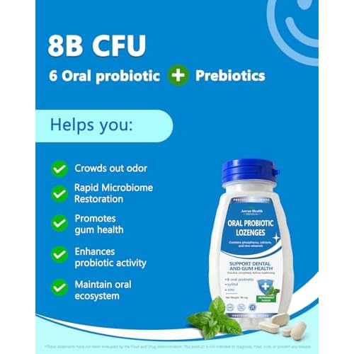 Oral Probiotics Lozenges for Mouth Bad Breath & Gum Repair - Mineral Fusion with Zinc + Calcium for Dry Mouth Relief, Enamel Shield, Mint Flavor with Xylitol - 180 Lozenges, Sugar-free