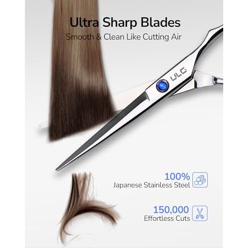 ULG Hair Cutting Scissors Thinning Shears Kit Professional Hairdressing Texturizing Salon Razor Edge Scissor Barber Kit Plus 6.5 inch Silver