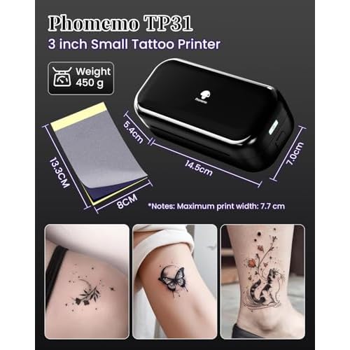 Phomemo Tattoo Stencil Paper 3.15" x 5.24" for TP31 Mini Tattoo Printer, 100 Tattoo Transfer Paper for Beginners/Enthusiast/Artists