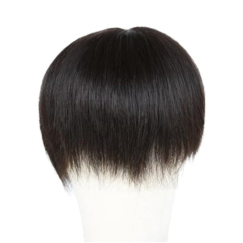 Untrimmed Hand Tied Lace/Slik Base Toupee with Biological Scalp Toupee Human Hair Extension Clip in Hairpieces Topper Top HairPiece for Men (5.9"*7.9", Slik Base Toupee, Natural Black)