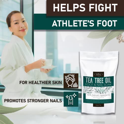 Tea Tree Oil Foot Soak - Pedicure Supplies with Epsom Salts and Lavender - Athletes Foot Treatment for Cracked and Dry Feet - Stubborn Foot Odor - Softens Calluses - Better Toe Nail Health - 16 Oz