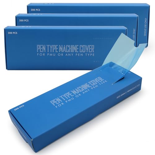Tattoo Machine Covers 3-Box Set,Denergy Multi-Pack 600pcs Tattoo Pen Covers Disposable Pen Type Machine Sleeves for Cartridge Tattoo/PMU Machine (Blue-Large 600 Count (Pack of 3))