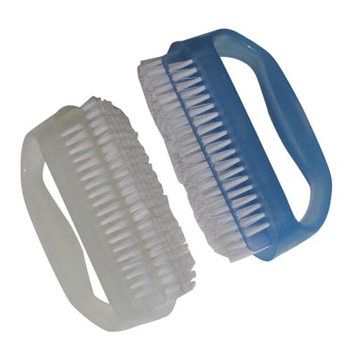 Coralpearl Nail Brushes X 2 for Cleaning Hand Finger Foot Toe with Cuticle Remover, Small Scrubber Cleaner with Handle, Soft Scrub Set for Fingernail Manicure, Toenail Pedicure, Gardener, Mechanic