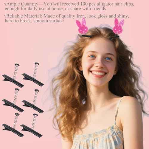100PCS Metal Duck Bill Hair Clips,Black Diy Alligator Clips With Spring,Iron Hair Bow Hairpins Single Prong Hair Hairpins for Halloween Christmas DIY Hair Accessories Party Supplies Photo Props