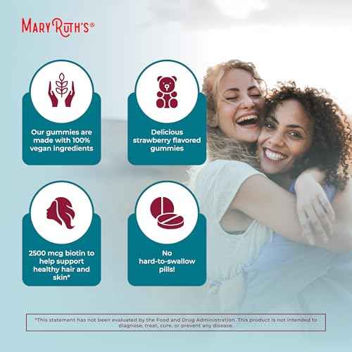 MaryRuth's Hair Skin and Nail Vitamins | USDA Organic | 2500 mcg Biotin Gummies with Vitamin C & Vitamin E | Hair Growth Vitamins | Skin Care | Nail Growth | Ages 14+ | 60 Count