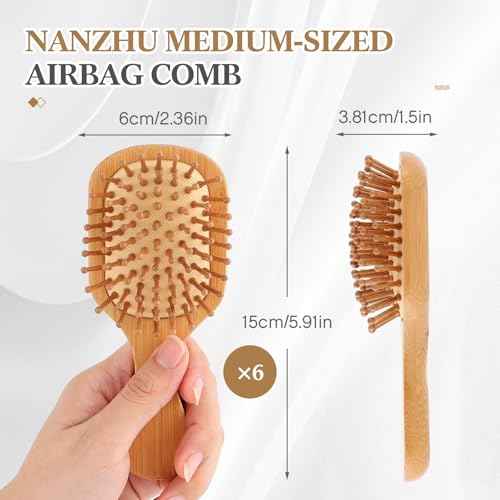 6 Pack Mini Bamboo Hair Brush Bulk Pocket Travel Small Hairbrush Long Short Wet Dry Hair Scalp Massage Gifts for Wedding Bridesmaid Party Favors for Women Men (Square)