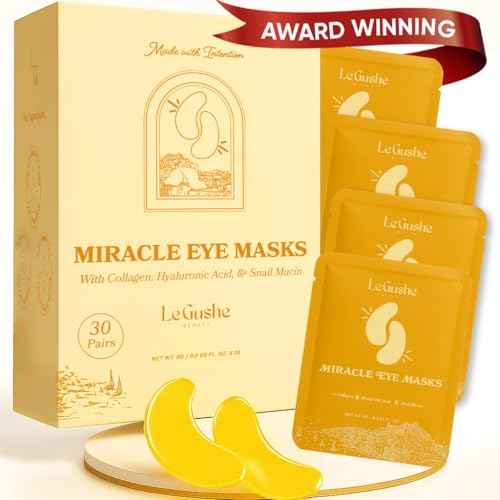 LE GUSHE Gold Under Eye Patches for Puffy Eyes and Dark Circles (30 Pairs) - Hydrating Collagen Under Eye Masks with Snail Mucin - Soothing Puffy Eyes Treatment for Women & Men - Bridesmaid Gifts