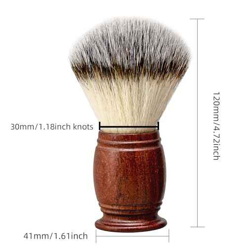 Shaving Brush Set Synthetic Hair Shaving Brush with Solid Wood Handle and Wooden Shaving Soap Bowl for Men Easy to Lather Fits Wet Shaving 30mm Knots
