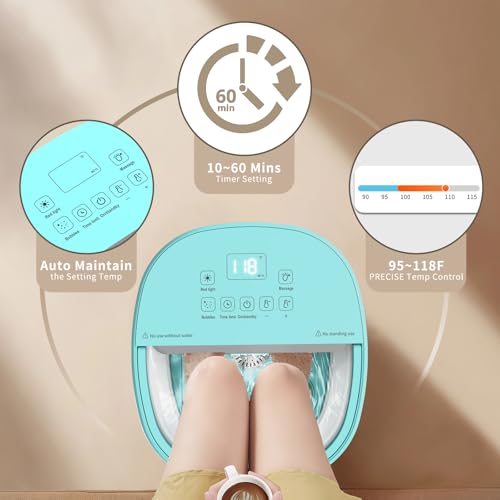 Collapasible Foot Spa Bath Massager with Heat, Pedicure Foot Spa with Bubbles/Timer/Temperature Control, Feet Soak Tub for Home, Office, Relaxation and Stress Relief, Gift for Men and Women (Blue)