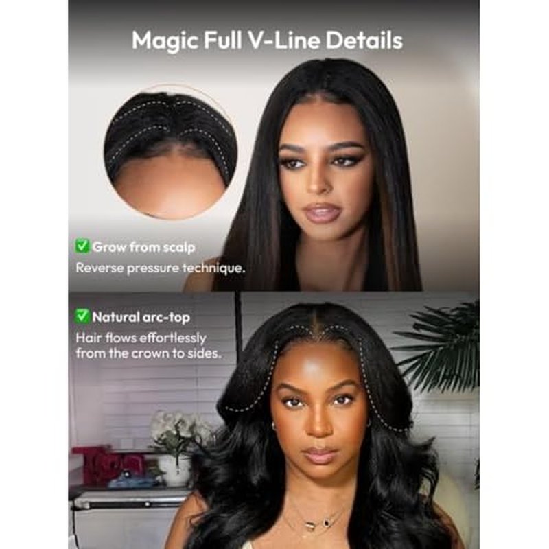 KLAIYI EasiContour V Part Wig Human Hair Body Wave Glueless Upgrade U Part Wig No Leave Out No Gel Clip in Half Wig V Shape Pull and Go Beginner Friendly Ready to Wear Natural Black Color 150% 18Inch