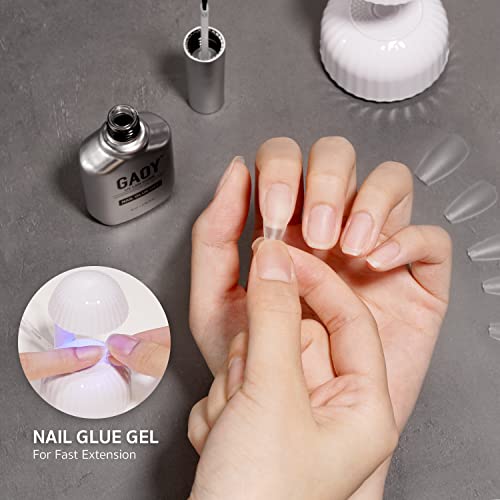 GAOY 2Pcs 16ml Gel Nail Glue for Acrylic Nails Tips, 2 in 1 Nail Glue and Base Coat, UV Light Cure