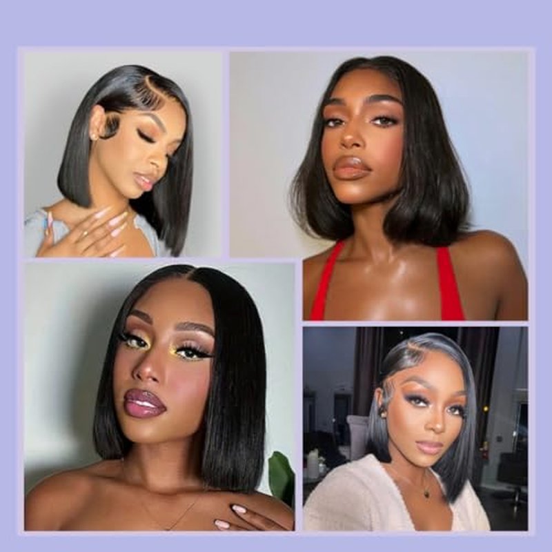 Short Bob Wig Human Hair Straight 13x4 Frontal HD Transparent Lace Front Wigs 100 Percent Real Human Hair Black Bob Wig for Women Pre Plucked 180% Density Natural Color 10 Inch