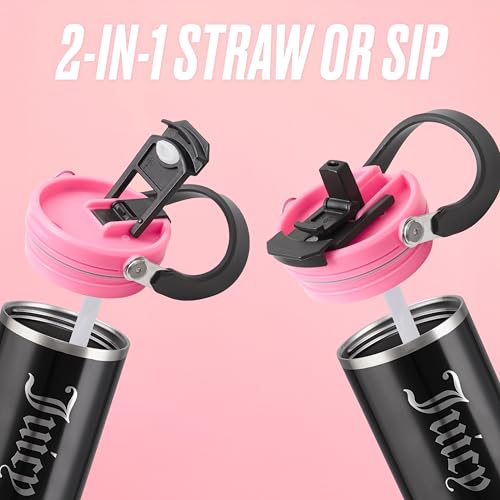 Juicy Couture Flip Fusion Hydration 40oz Stainless Steel Tumbler with Flip Handle, Black