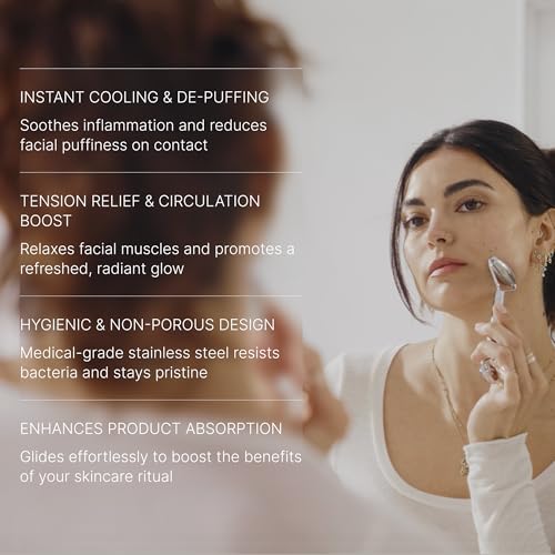 304-Grade Stainless Steel Facial Roller, Face Roller for Eyes, Double Chin, Jawline & Neck, Reduce Puffiness & Improve Wrinkles, Massage Tool for Anti-Aging, Lifting & Lymphatic Drainage