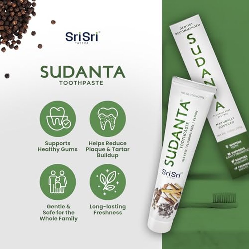 Sri Sri Tattva Sudanta Herbal Toothpaste ? SLS Free & Fluoride Free Natural Ayurvedic Toothpaste for Strong Teeth, Healthy Gums & Oral Care ? 200g (1 Pack)