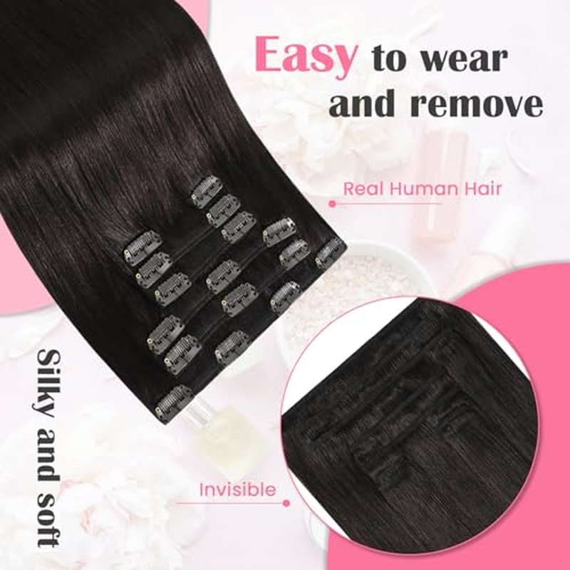 Aison Dark Brown Clip in Hair Extensions Real Human Hair 115G 100% Soft Silky Straight 7pcs 16 clips (22 Inch #2)
