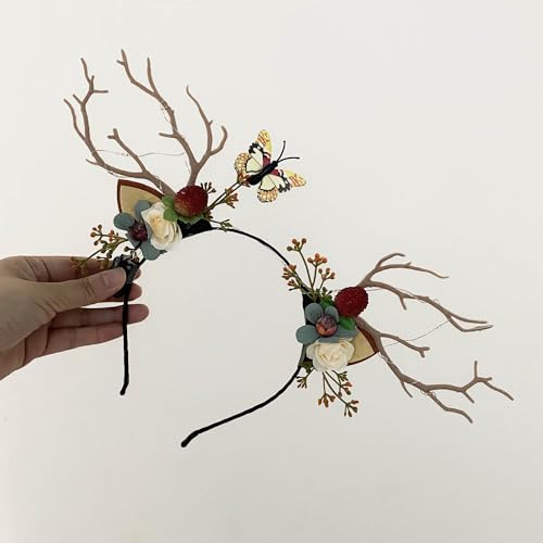 LED Christmas Headband Light up Deer Antlers Headpiece Reindeer Ears Headbands Holiday Headpiece Xmas Hair Accessories (Warm white light)