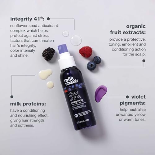 milk_shake Silver Shine Toning Spray - Platinum Hair Violet Pigment Spray | Counteracts Unwanted Yellow/Golden Tones| Strengthens and Hydrates | 3.4 fl oz (100 ml)