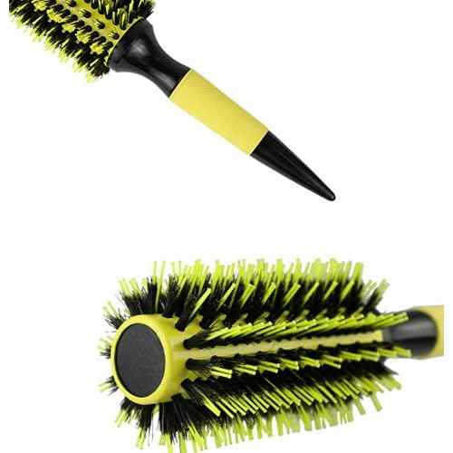 3 in 1 Ceramic & Ionic Bristle Round Barrel Hair Brush Set for Women & Men - Professional Styling, Blow Drying, Curling with Boar Bristle Brush & Scalp Comb (Yellow)