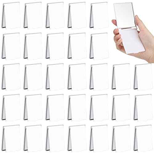 Queekay 32 Pcs Pocket Mirror Bulk Folding Compact Mini Mirror for Women Makeup Travel Cosmetic, 2 x 3 x 0.2 Inch(White)