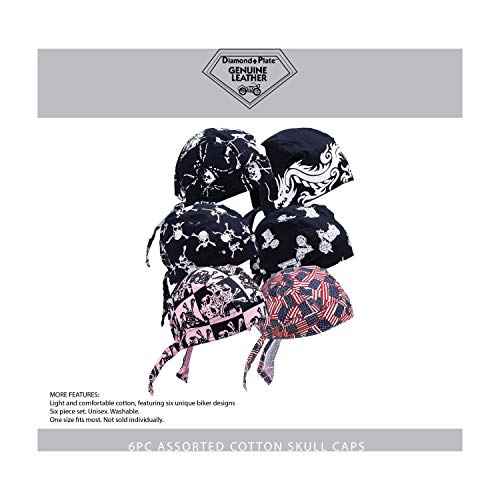 Diamond Plate Skull Cap for Fashion and Keeping Sweat and Hair Out of the Face, Cotton, Assorted Set of 6