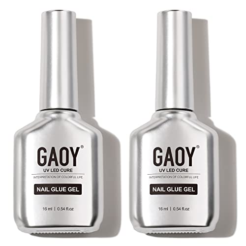 GAOY 2Pcs 16ml Gel Nail Glue for Acrylic Nails Tips, 2 in 1 Nail Glue and Base Coat, UV Light Cure